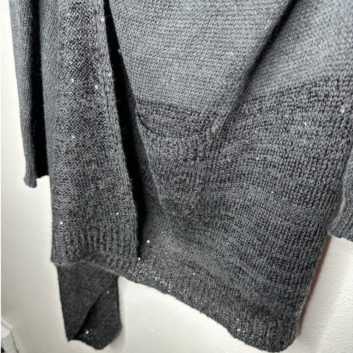 9/15 Saks 5th Ave Dark Gray Waterfall Front Cardigan with Sequins Large