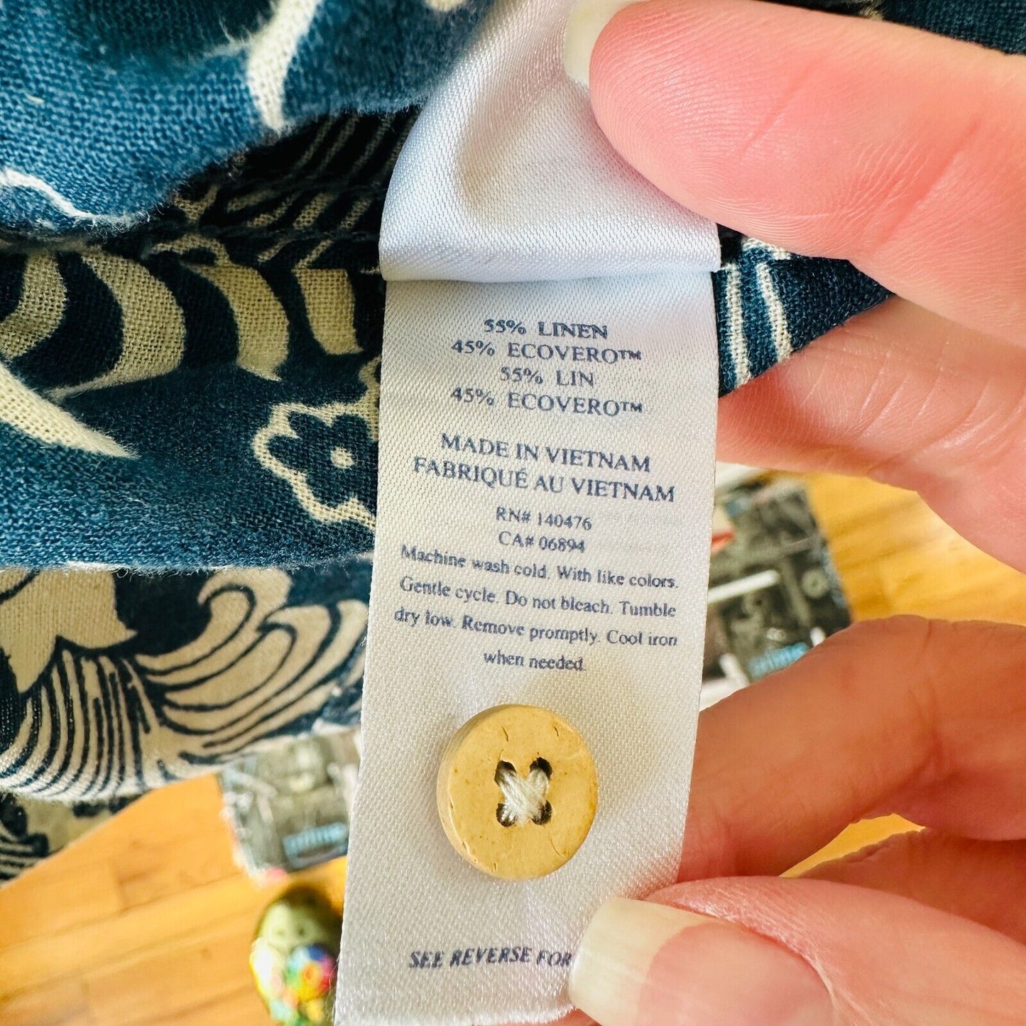 Faherty Cream & Blue Hawaiian Print Gemina Tunic Dress Split VNeck Short Sleeve