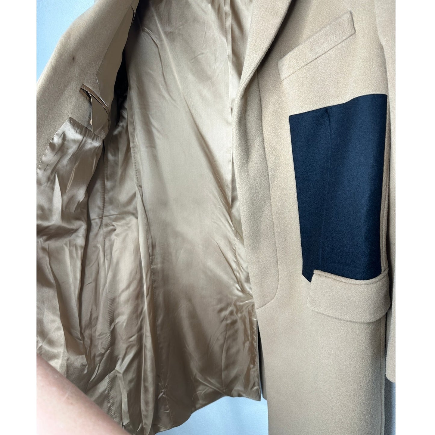 Givenchy Camel Tan Wool & Cashmere Blend Color Block Overcoat 48 / XXL