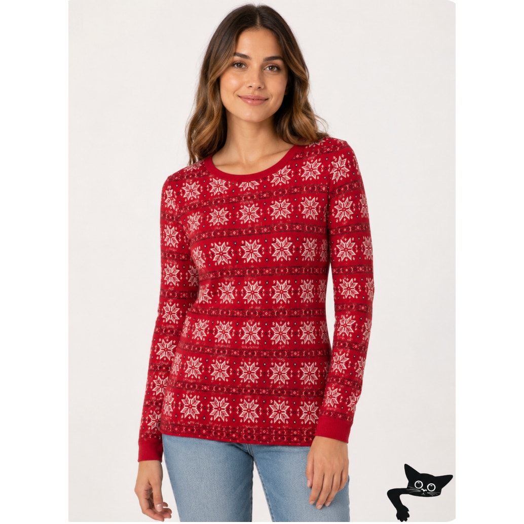 Red & White Fuzzy Snowflake Ugly Holiday Christmas Sweater Front Pockets Small