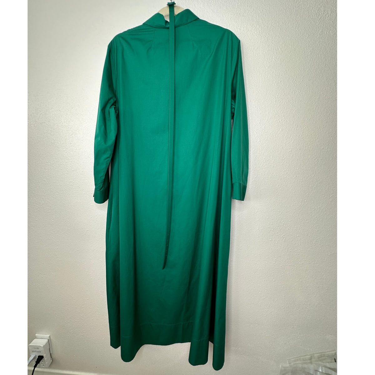 NWT The Row Green Tanita Long Sleeve 3/4 Button Collared Belted Shirtdress L