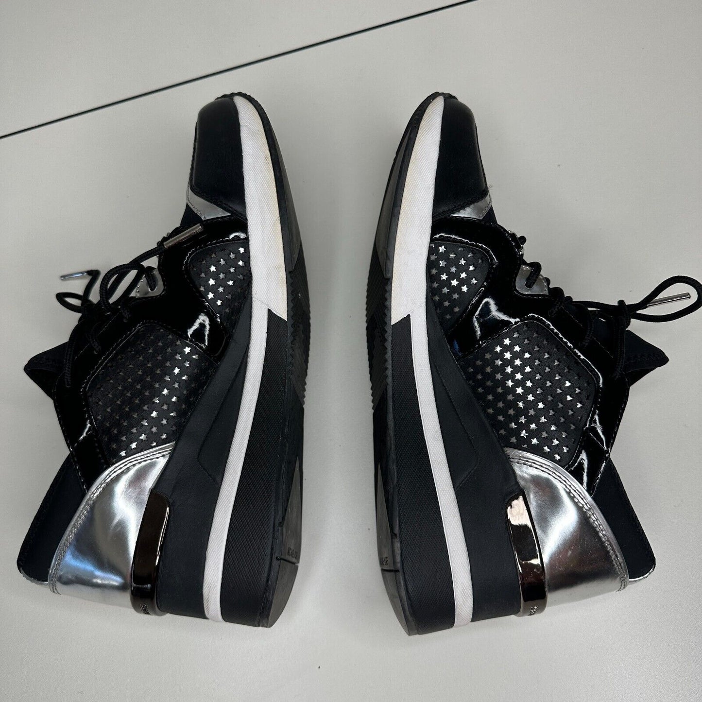 Michael Kors Black Scout Trainer Scuba Leather Wedge Sneaker Star Design 9