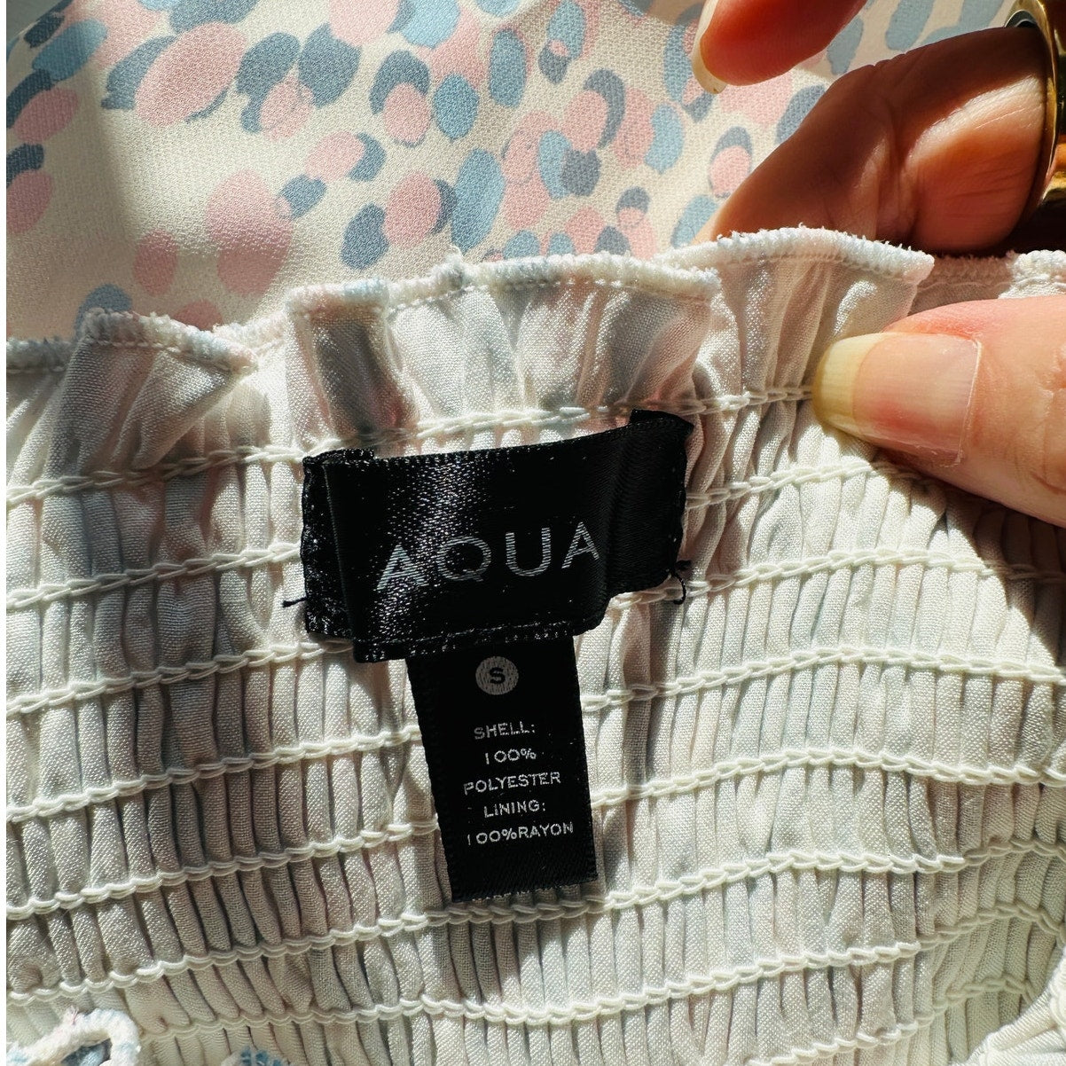 Aqua Muted Pink Cream Blue Smocked Sleeveless Babydoll Top S