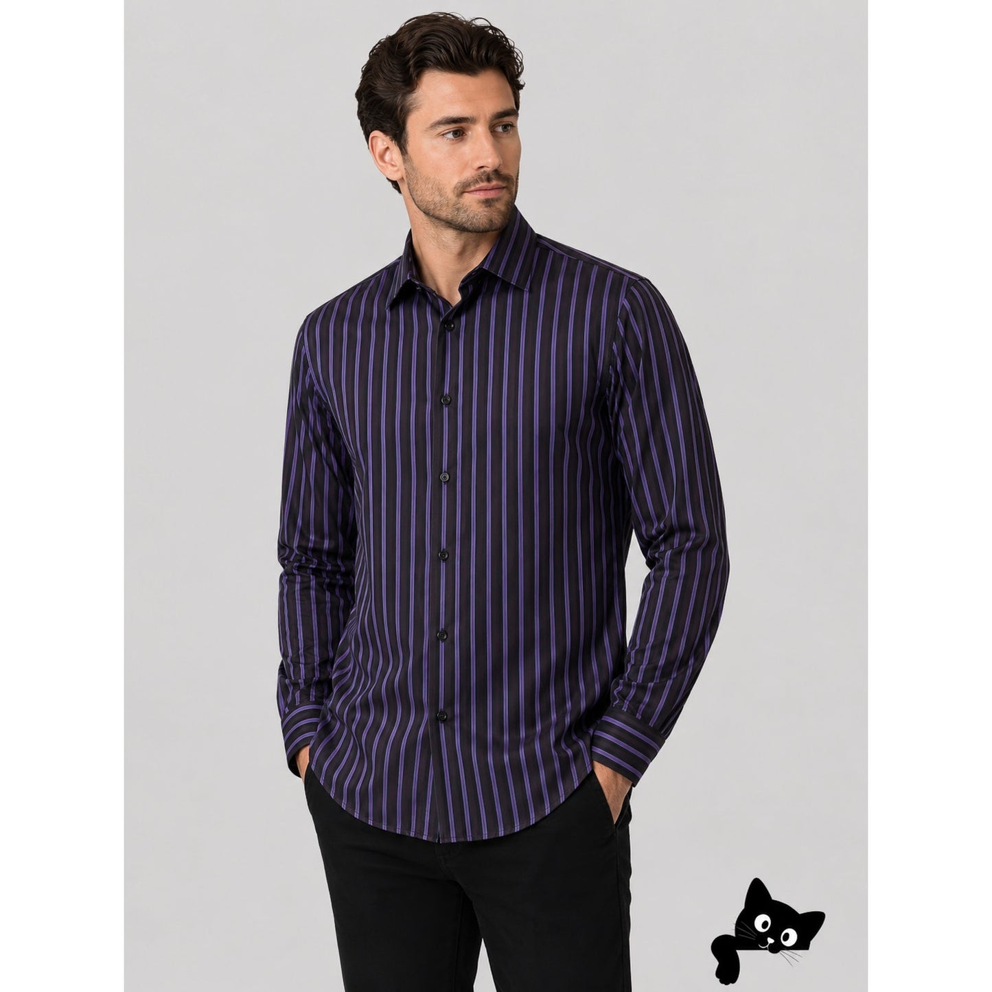 Ben Sherman Soho Purple Black Stripe Shirt Mens 16.5 32/33