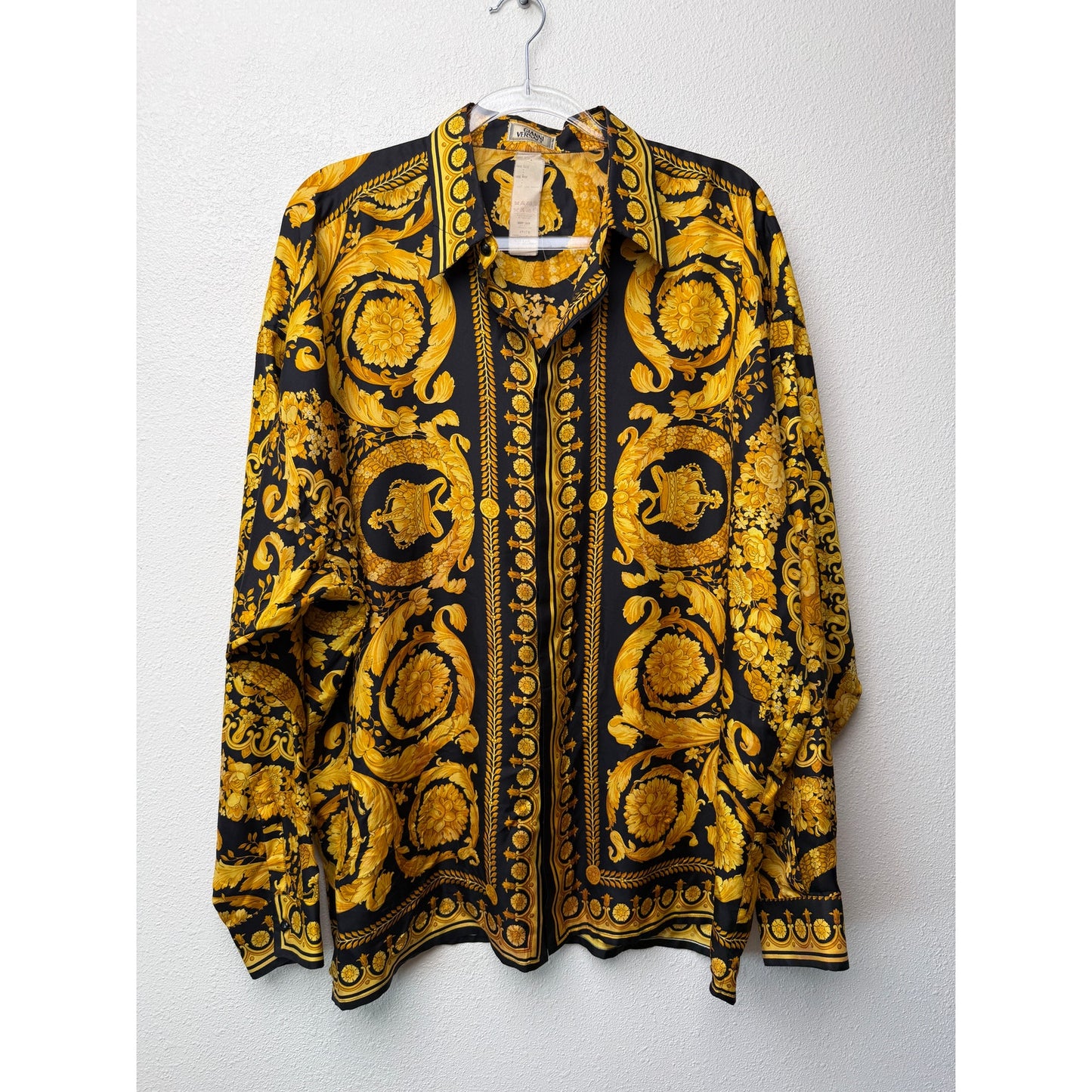 Gianni Versace Men's XL Black Gold Baroque Silk Shirt