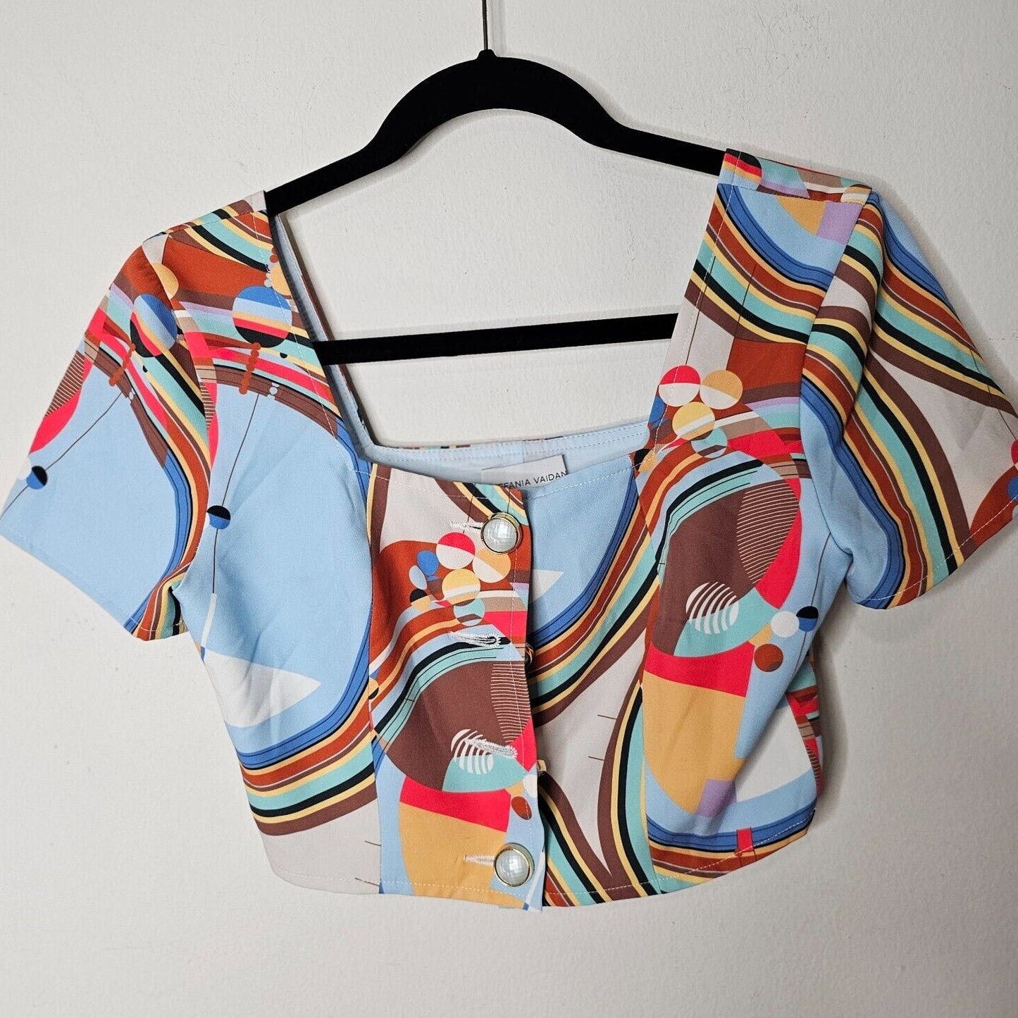 NWT Stefania Vaidani 60s Front Button Crop Top and Matching Button Mini Skirt SM