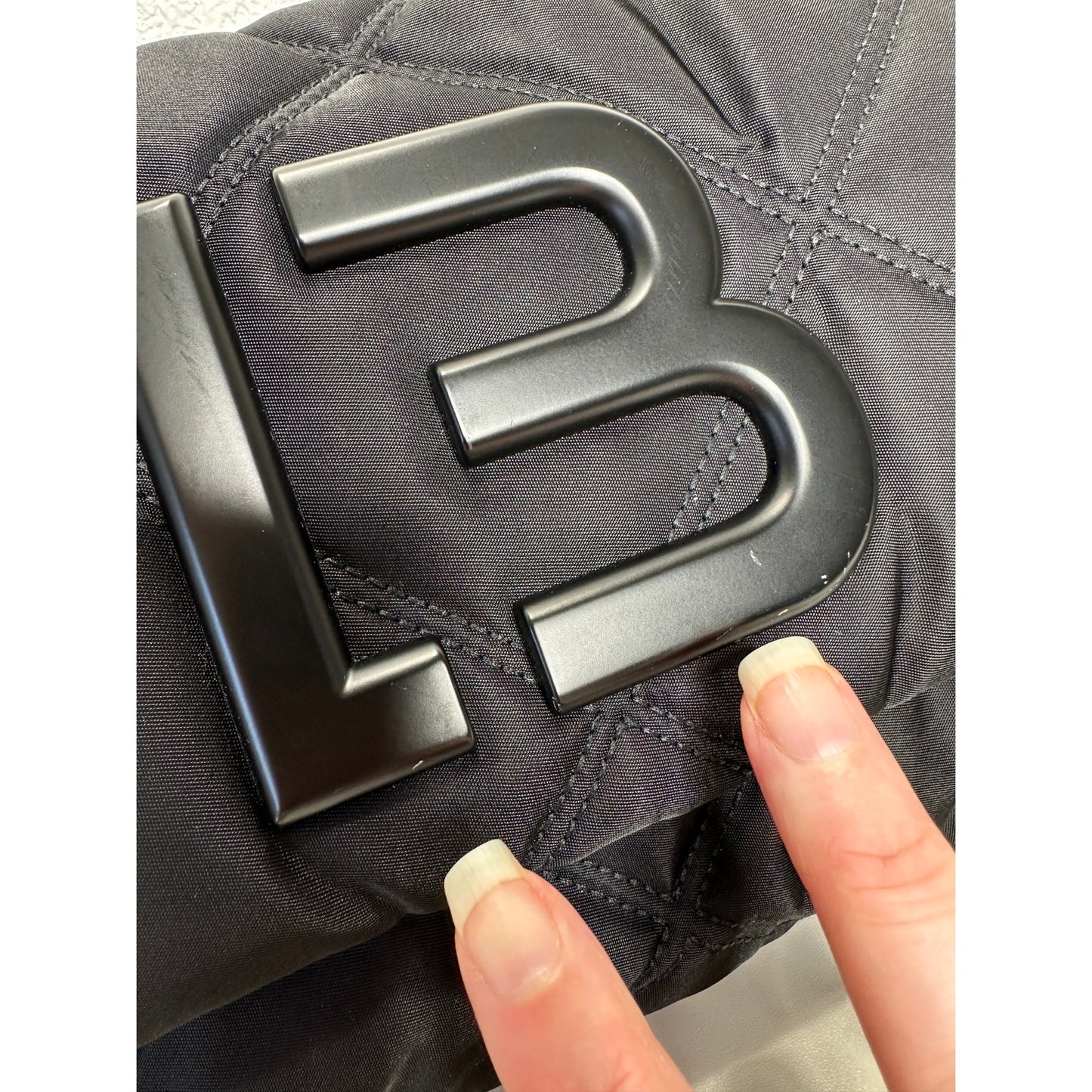 BYL Small Black Padded Nylon Crossbody Bag Leather & Chain Strap
