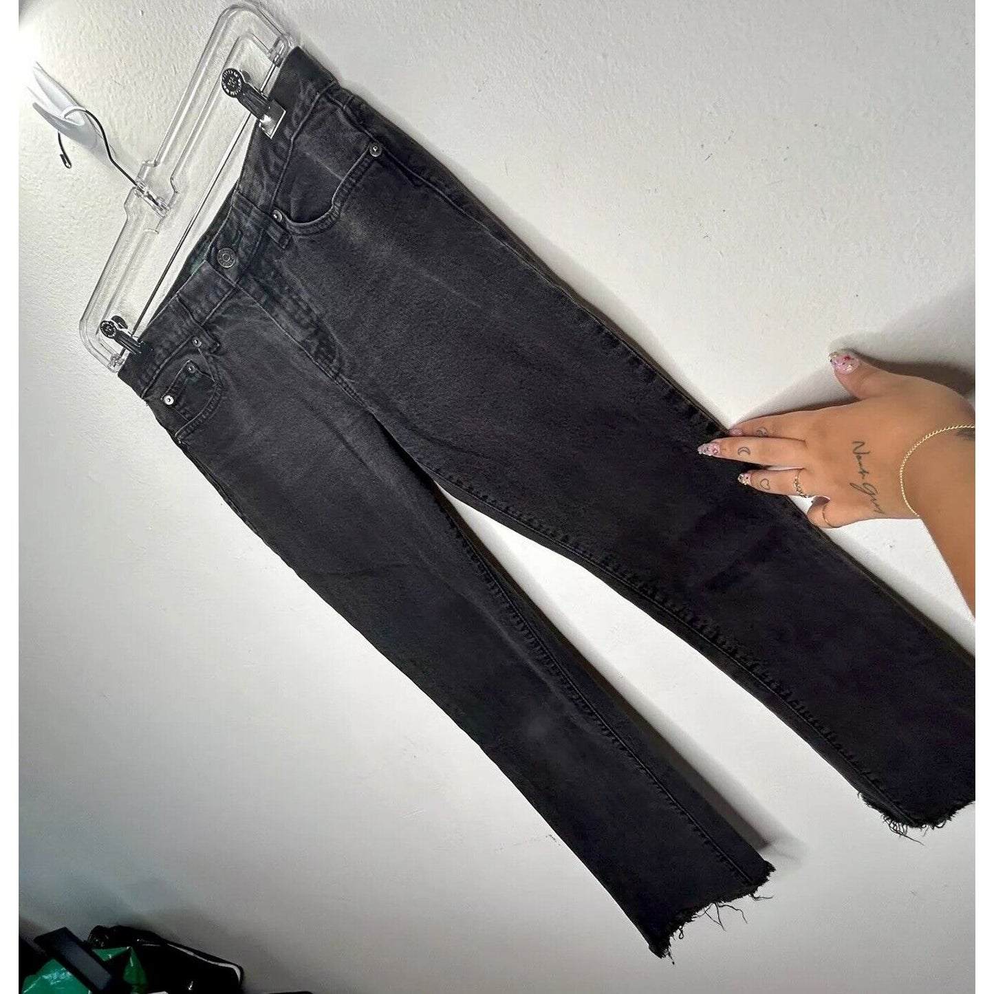 Ralph Lauren Washed Black Raw Hem Slim Fit Classic Straight Jeans Size 2