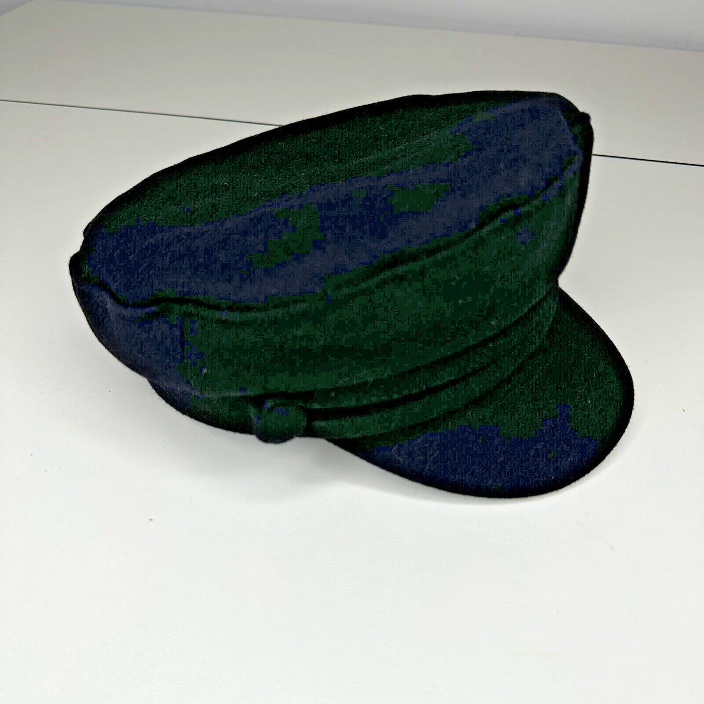 Chic Black Suede Newsboy Style Curved Peak Flat Cap Brim with Side Button Detail