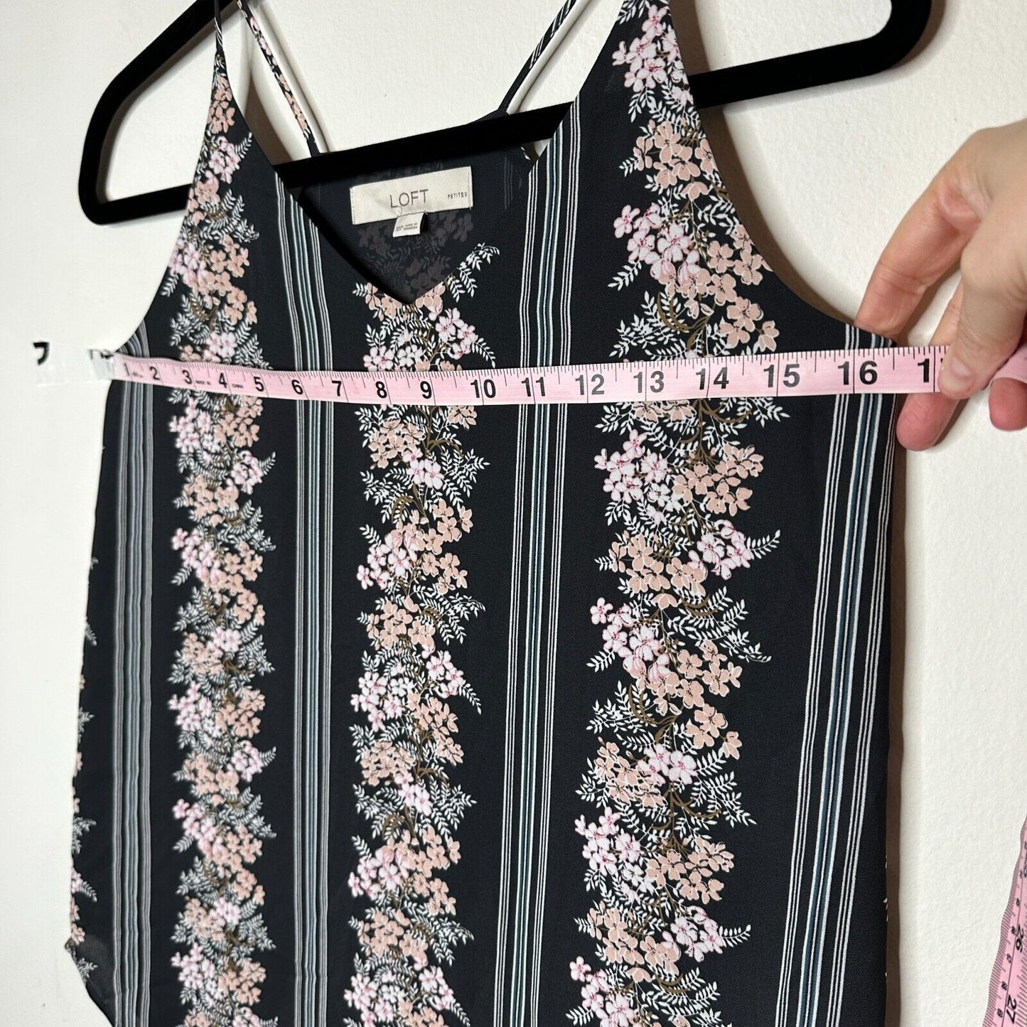Loft Gray Pink Floral & White Stripe Print VNeck Halter Sleeveless Blouse XSP