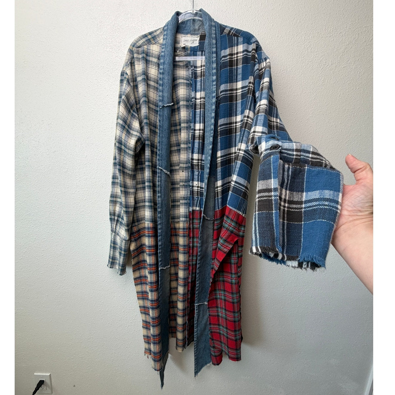 NWOT Greg Lauren Denim Studio Patchwork Plaid Kimono Coat Size S