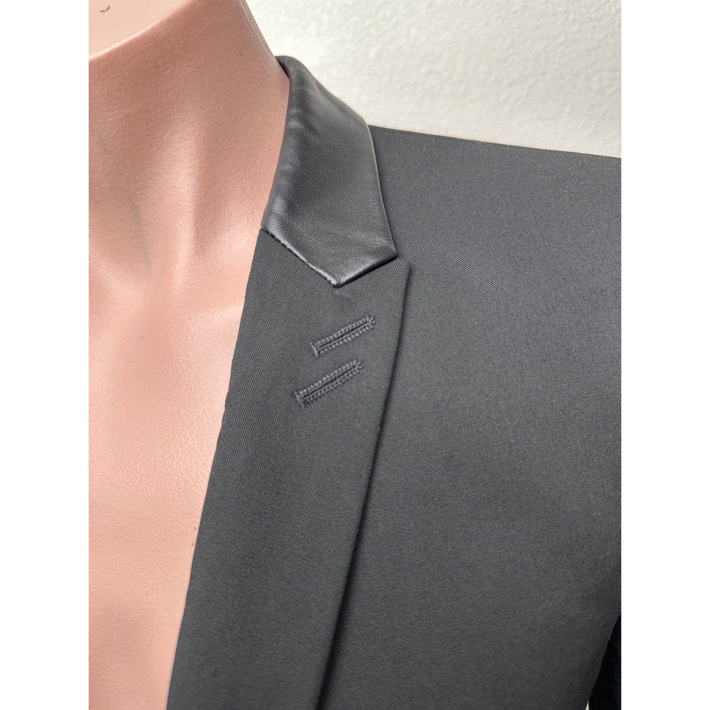 The Kooples Black Faux Leather Trim Blazer Women US 0 (EU 32)