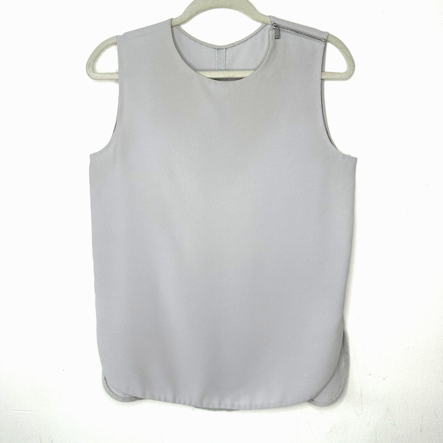 Stone Gray Sleeveless Blouse Shoulder Zip Detail Split Curve Hem Light Weight S