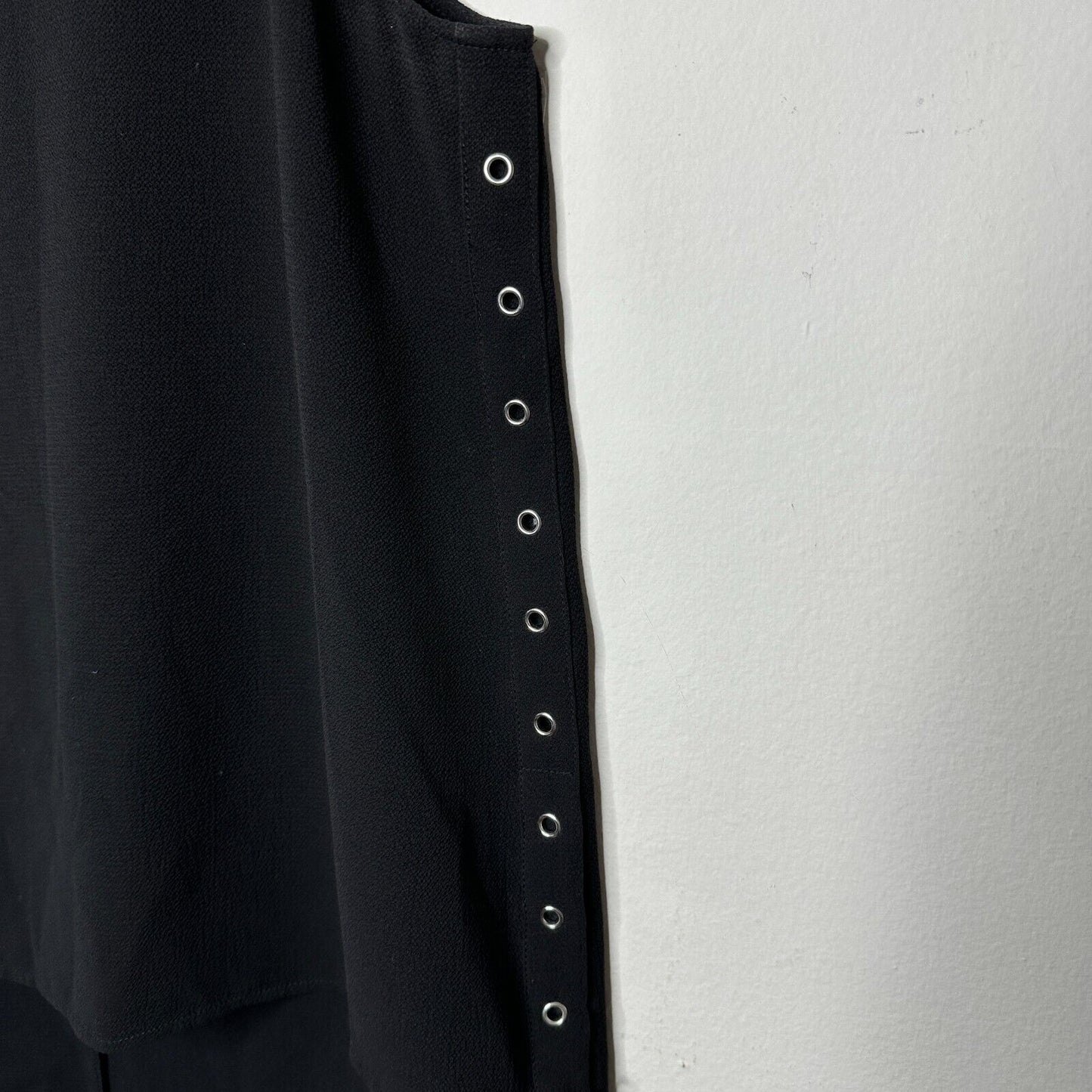 HYFVE Black with Silver Grommet Sleeveless Silky Hi Low Tunic Tank Keyhole Back