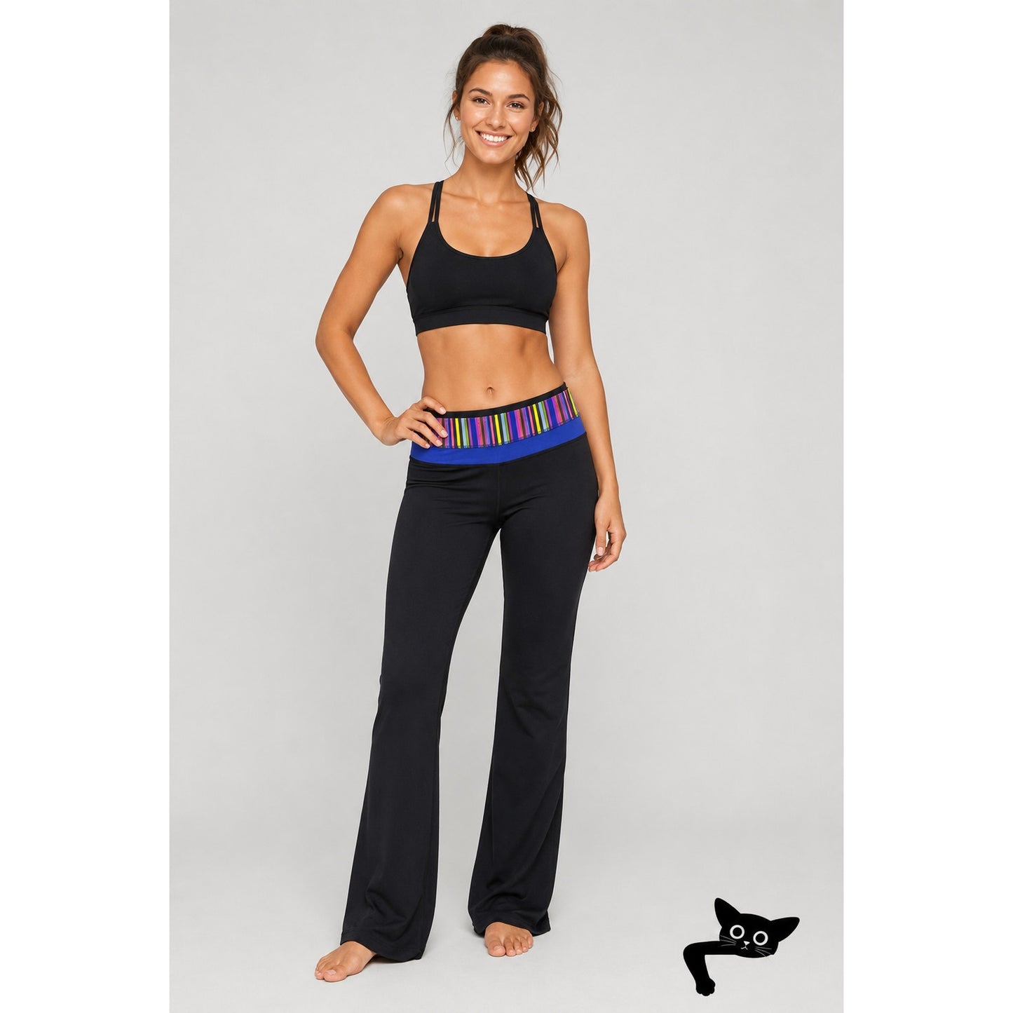 Lululemon Black Groove Flair Pant Multi Color Stripe Waistband Flare Leg 6