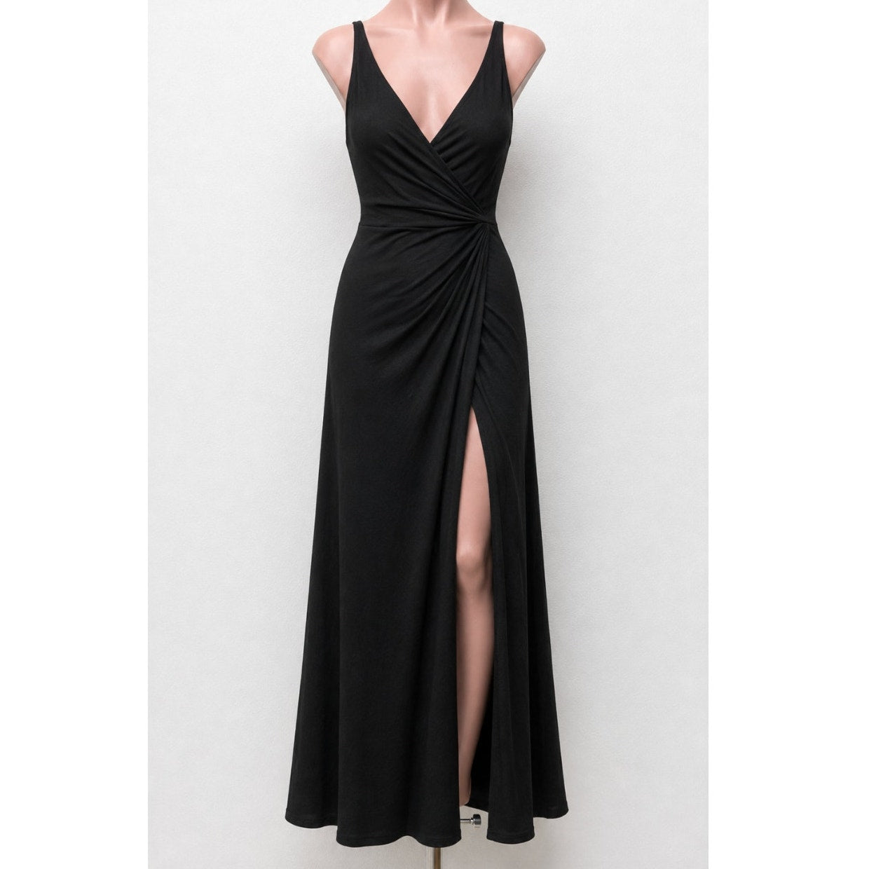 Reformation Sexy Black Vienna Maxi Deep-V Front Criss Cross Back High Slit XS