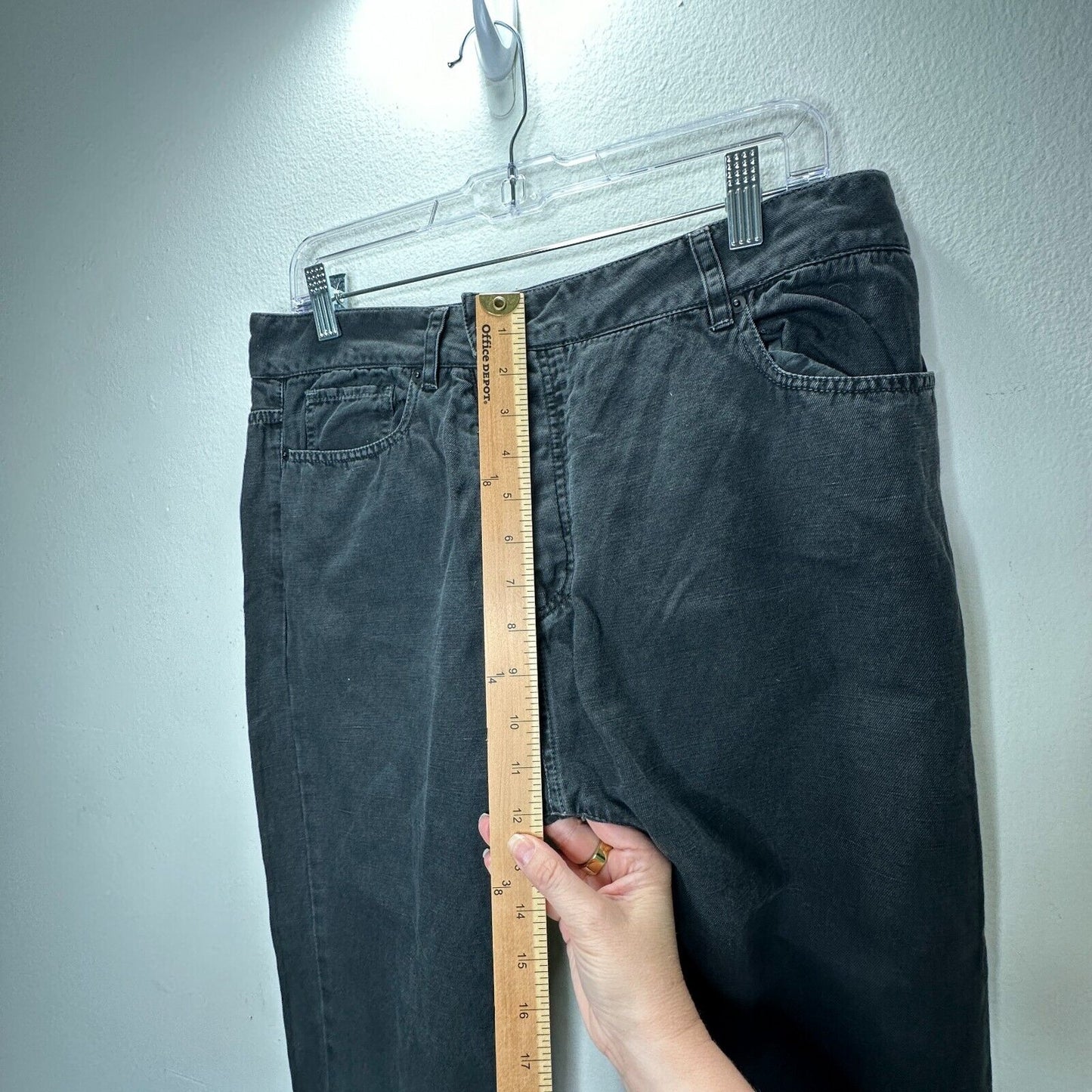 Nili Lotan Muted Black Drop Crotch Button Front Cropped Denim Jeans Size 6