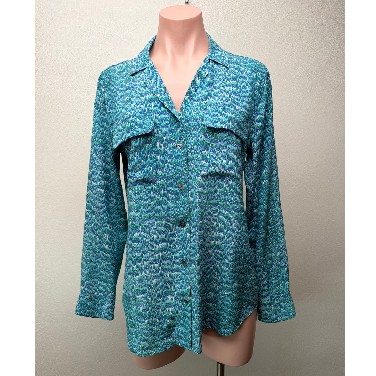 Equipment Blue Green Silk Print Shirt Women S