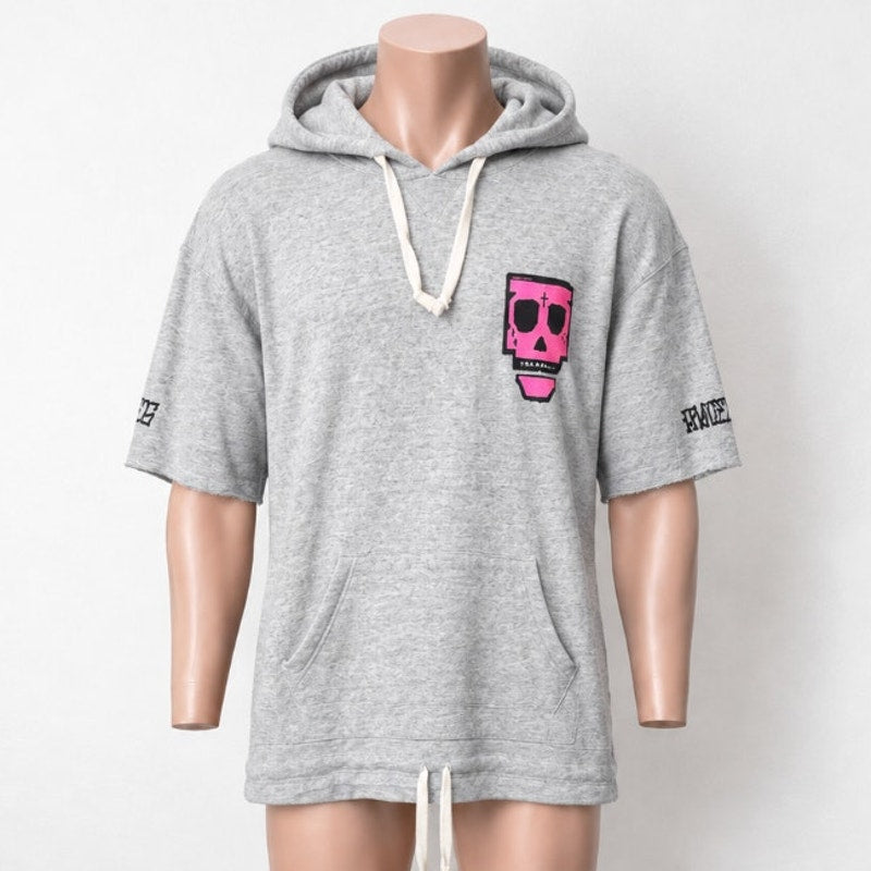 Purple Haus Machine Cut Short Sleeve Kangaroo Pouch Hoodie Pullover Sweater 2XL