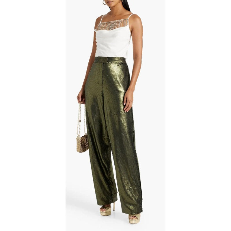 Nicholas Rhinestone Fringe Cowl Neck Ivory Crop Top – Women’s M