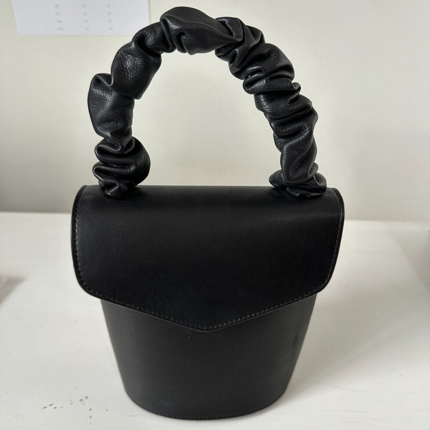 NWOT & Other Stories Black Scrunchy Handle Leather Barrel Snap Purse Satchel