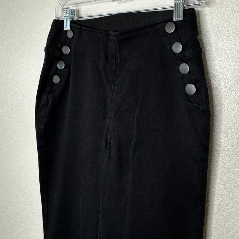 I.N.C. Black Pull On Sailor Button High Rise Back Pockets Flare Jeans 6