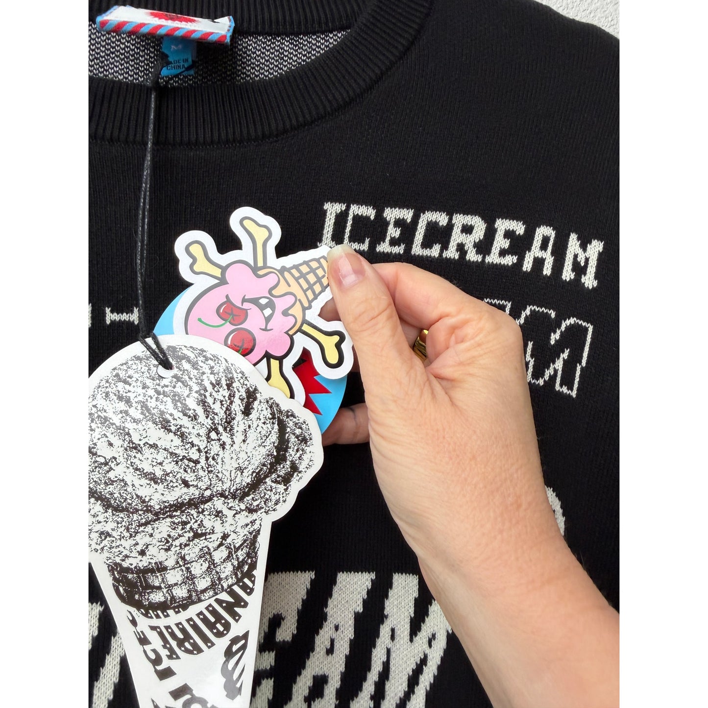 NWT Ice Cream BBC Multi Logo Knit Crewneck Sweater Black Ivory Size M