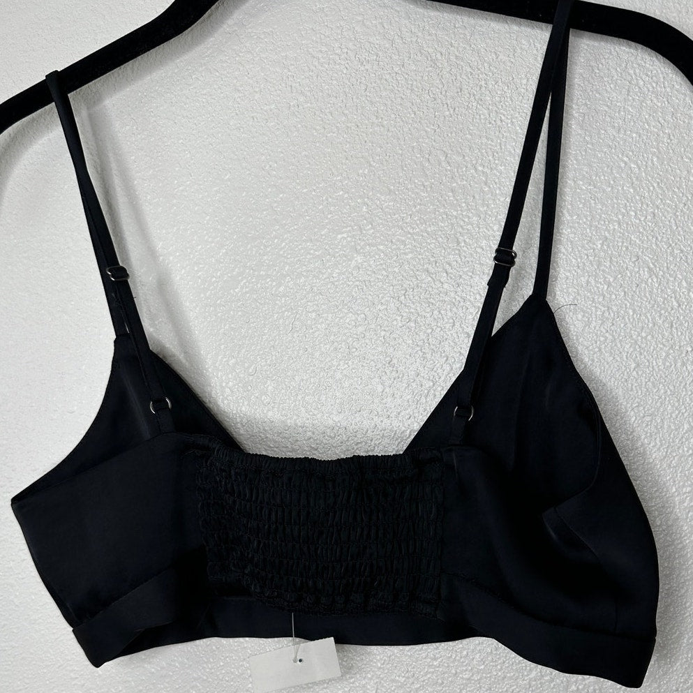 NWT House of Harlow 1960 Black Satin Smocked Back Bralette S
