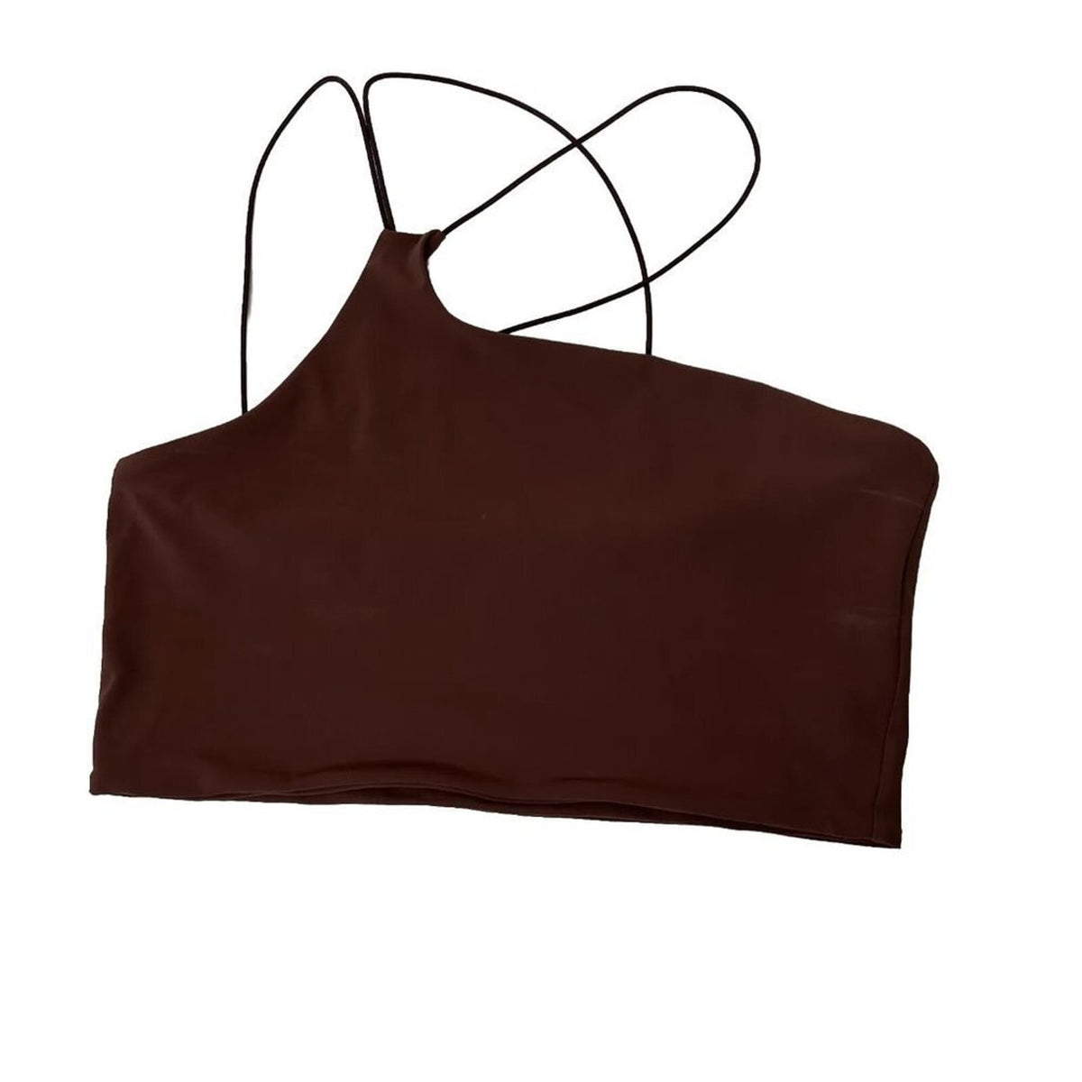 Alix NYC Chocolate Brown Avon Asymmetrical One Shoulder Thin Strap Crop Top S