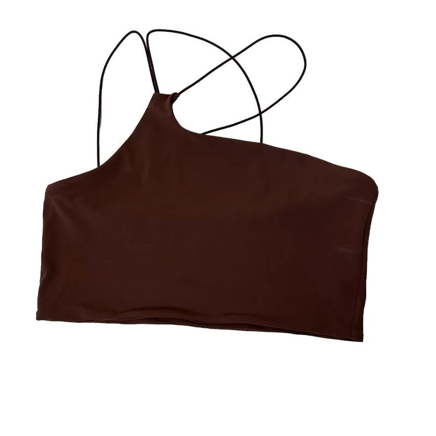 Alix NYC Chocolate Brown Avon Asymmetrical One Shoulder Thin Strap Crop Top S
