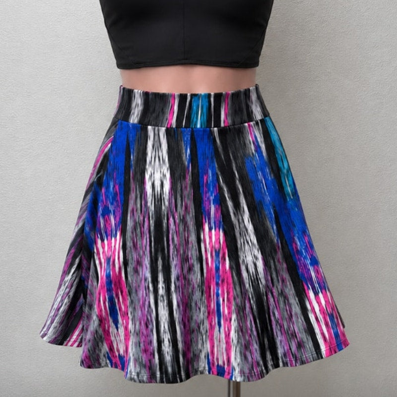 Bloomingdales Blue Black Gray Multicolor Stripe Print Elastic Waist Skirt S