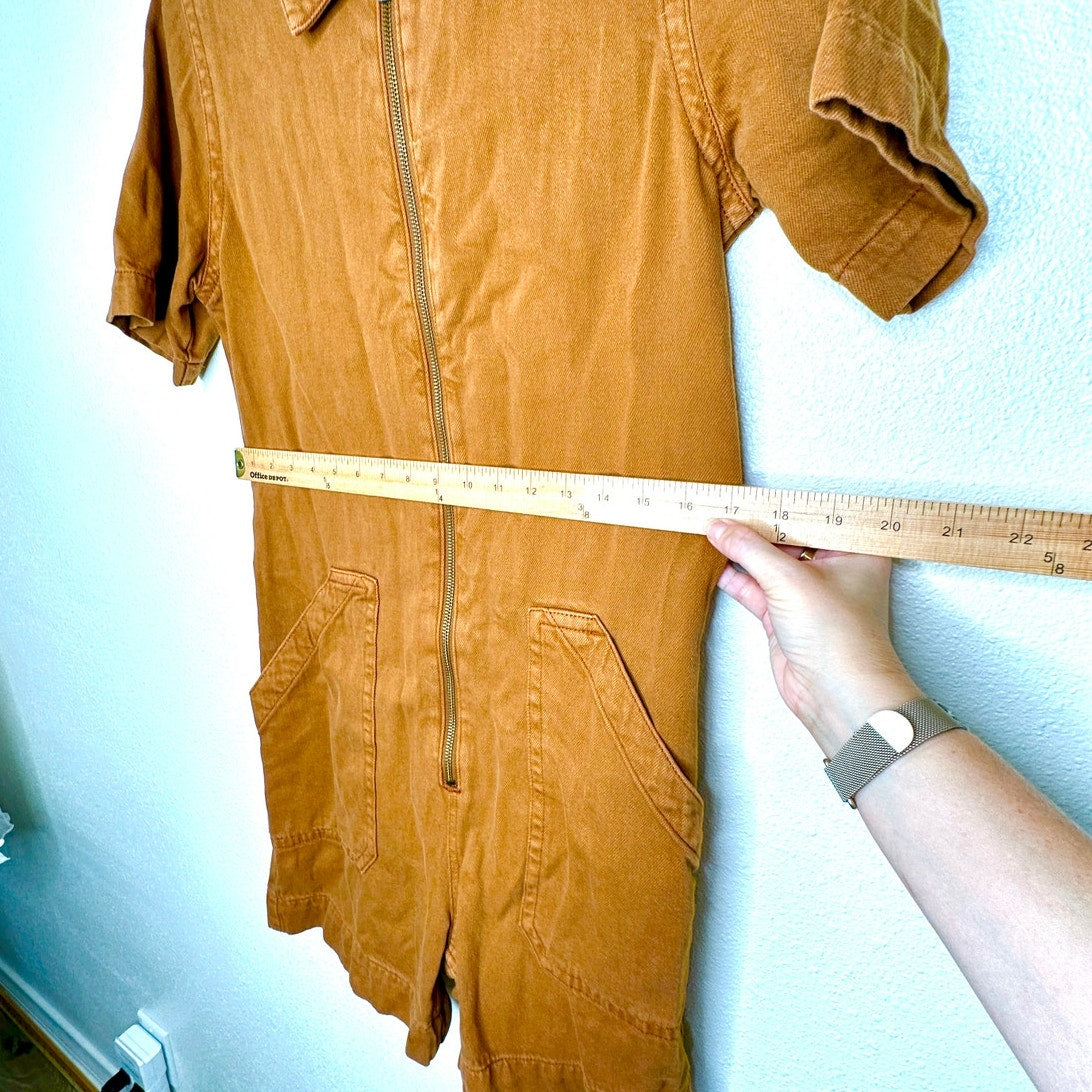 Everlane The Denim Short Coverall Organic Cotton Brown Rust Romper 6