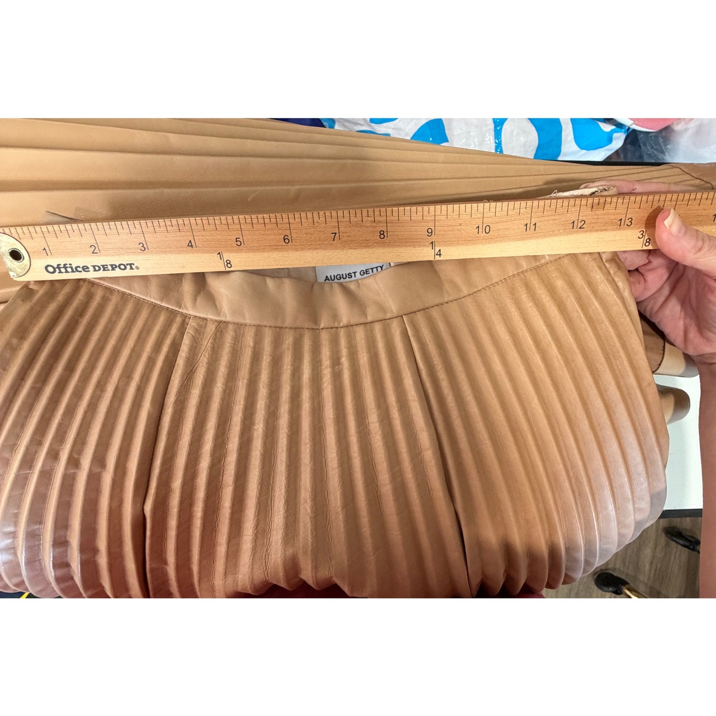 August Getty Atelier Accordion Pleat Leather Maxi Skirt Tan Women's US 4