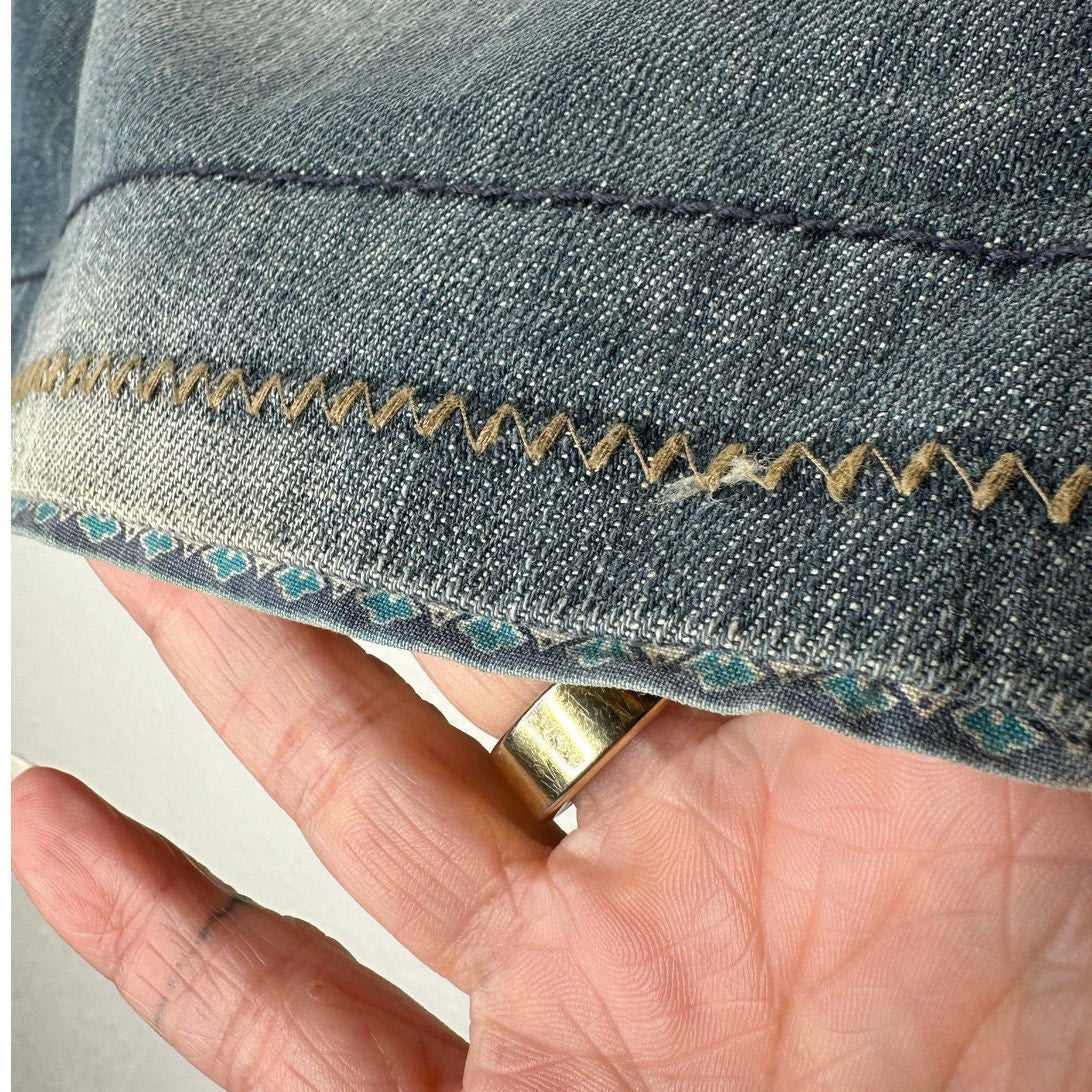 Billlabong Y2K Medium Wash Low Rise Tan Stitching Jean Skirt 7