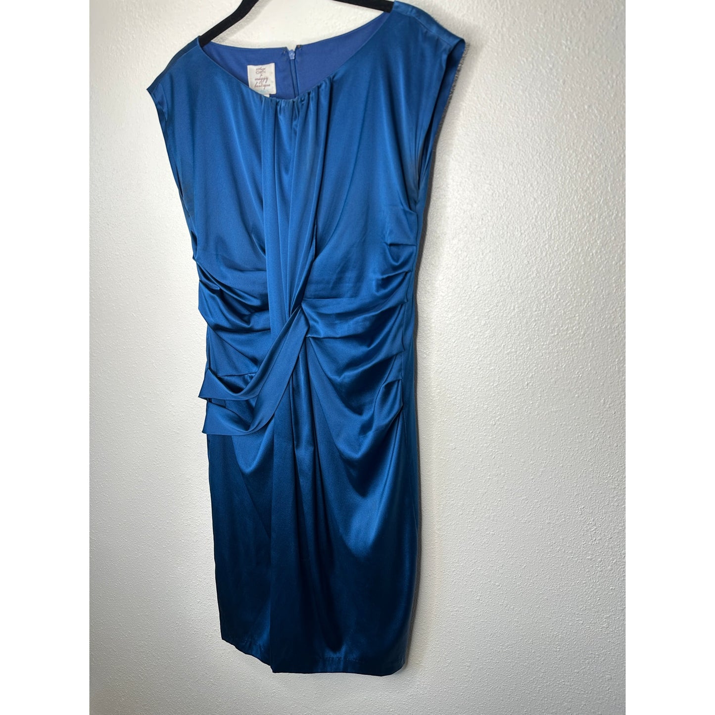 Suzi Chin Royal Blue Silk Lined Twist Front Sleeveless Mini Dress 4