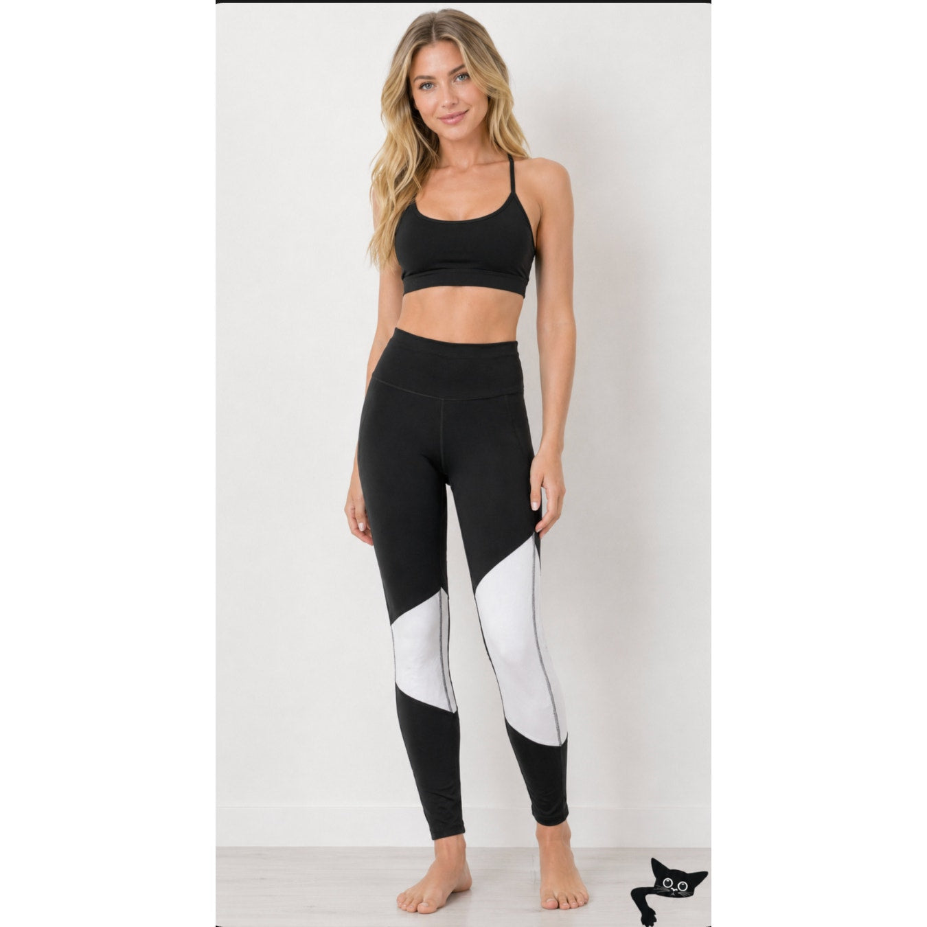Champion Duo dry+ Black & White Color Block Leggings Mid Rise Yoga Pants S
