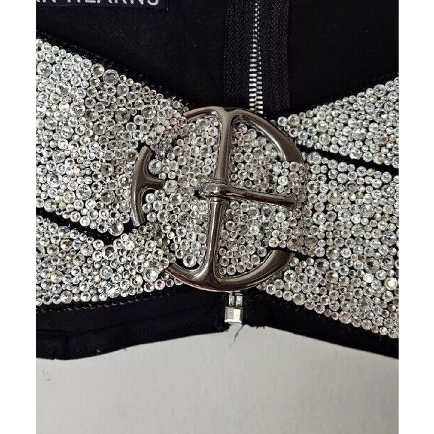 RARE Unique Bryan Hearns Bejeweled Criss Cross 90s Designer Belt with Zip Back
