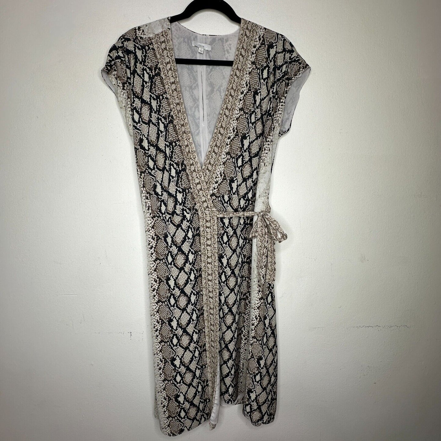 Joie Porcelain Bethwyn C Snakeskin Print Wrap Style A-Line Cap Sleeve Dress SM