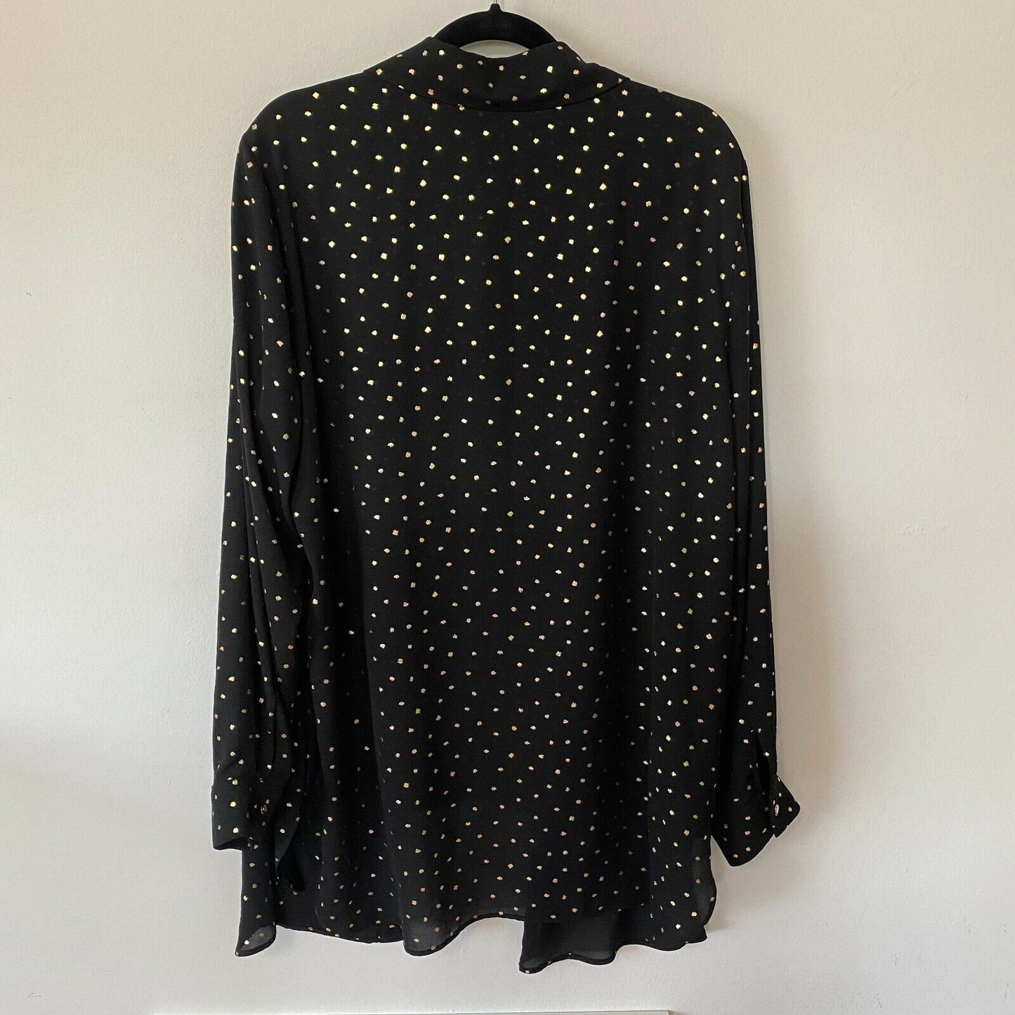 Cartise Black and Gold Polka Dot Button Down Shirt Sheer Front Overlay Panel 14