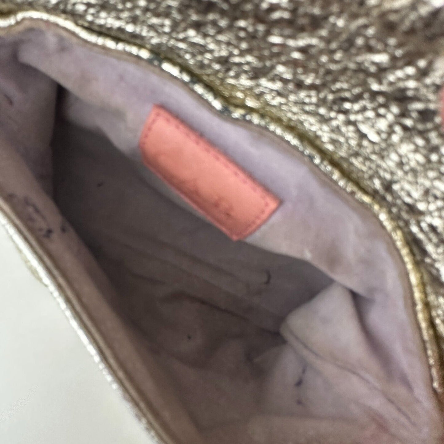 C.A.B. Gold-Silver Shimmer Clam Shell Design Fabric Shoulder Strap Snap Close