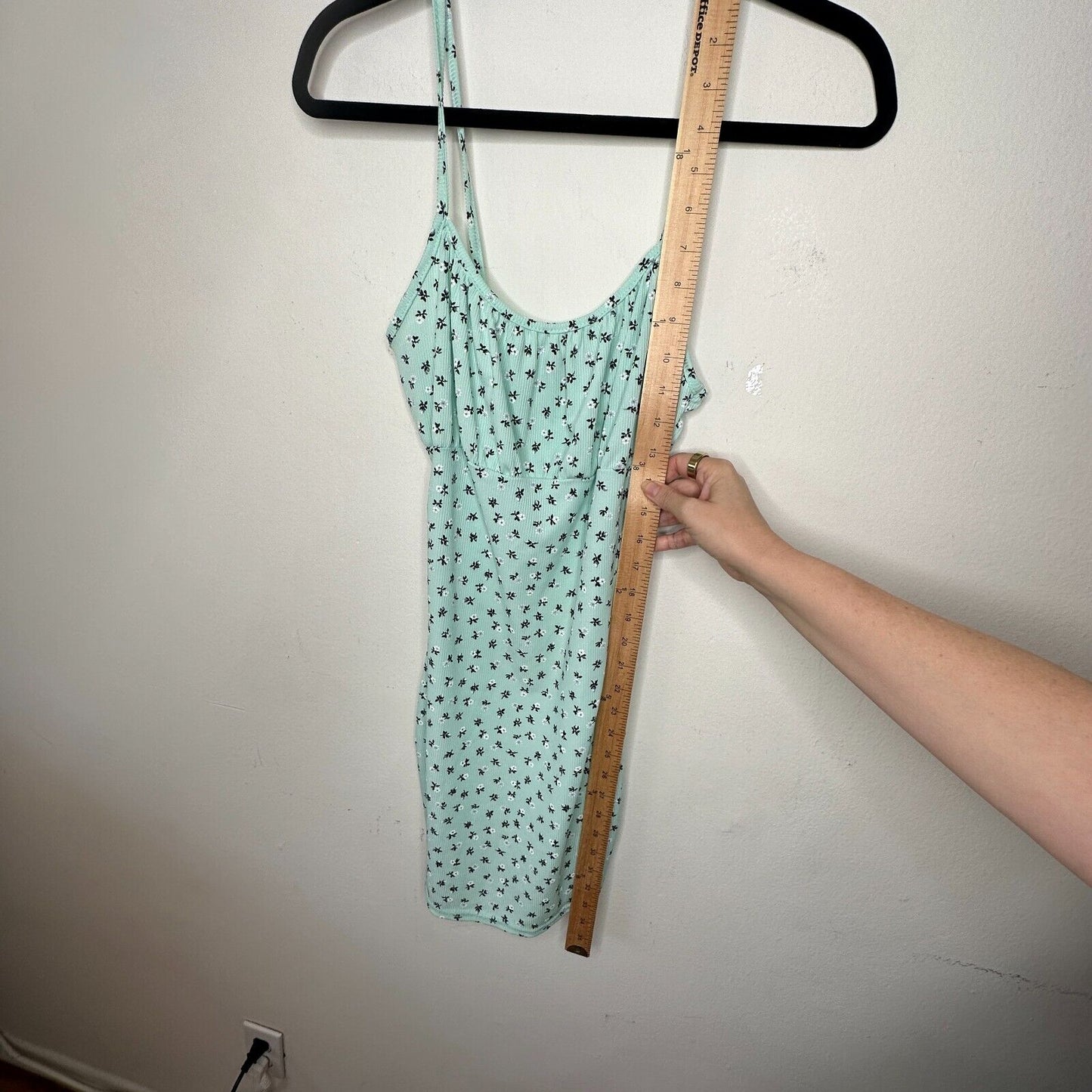 Ditsy Mint Floral Rouched Bust Rib Knit Spaghetti Strap Jersey Mini 6