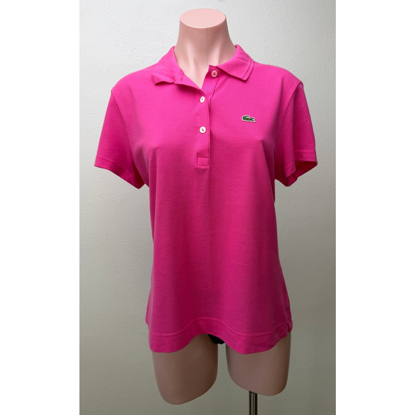 Lacoste Pink Womens Polo Shirt US L Logo Cotton