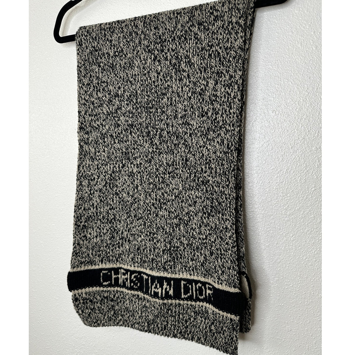 Christian Dior Beige & Black Marled Thick Knit Wool Cashmere Blend Scarf