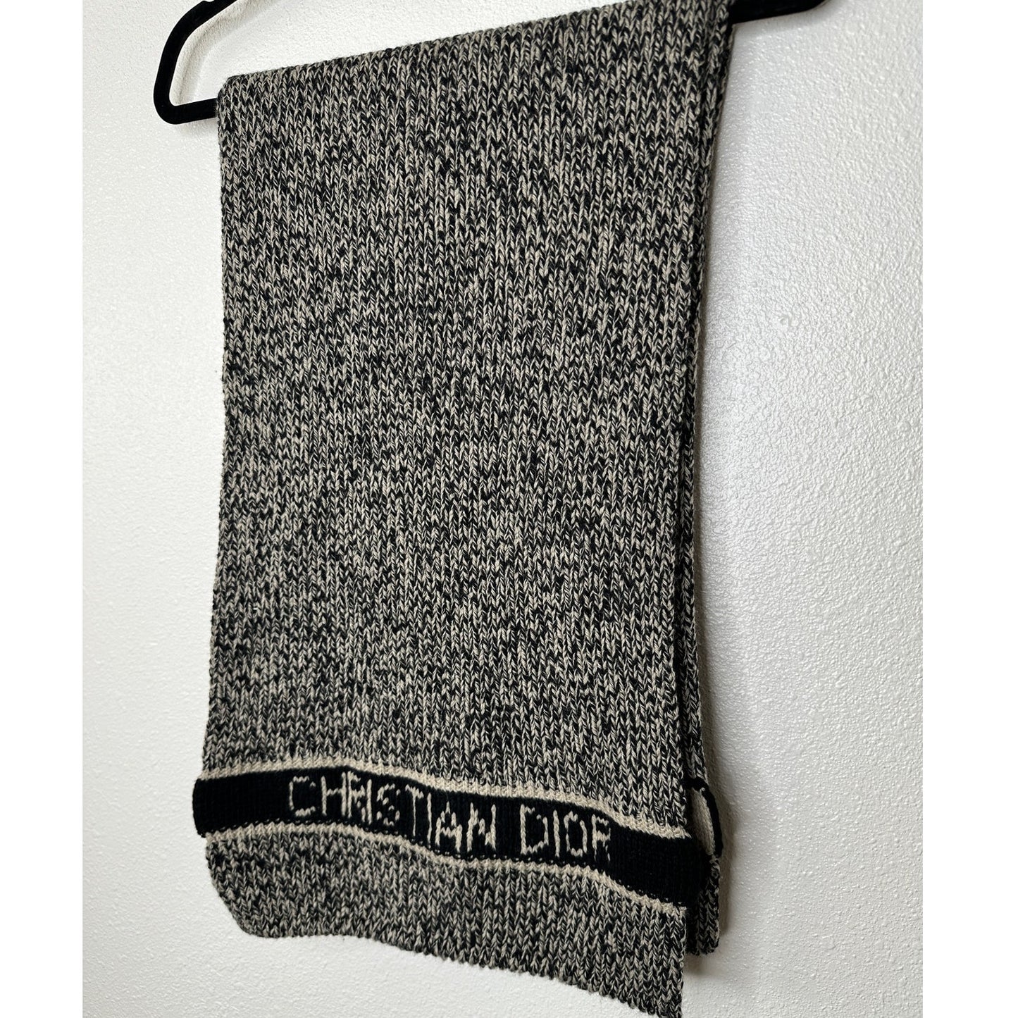 Christian Dior Beige & Black Marled Thick Knit Wool Cashmere Blend Scarf