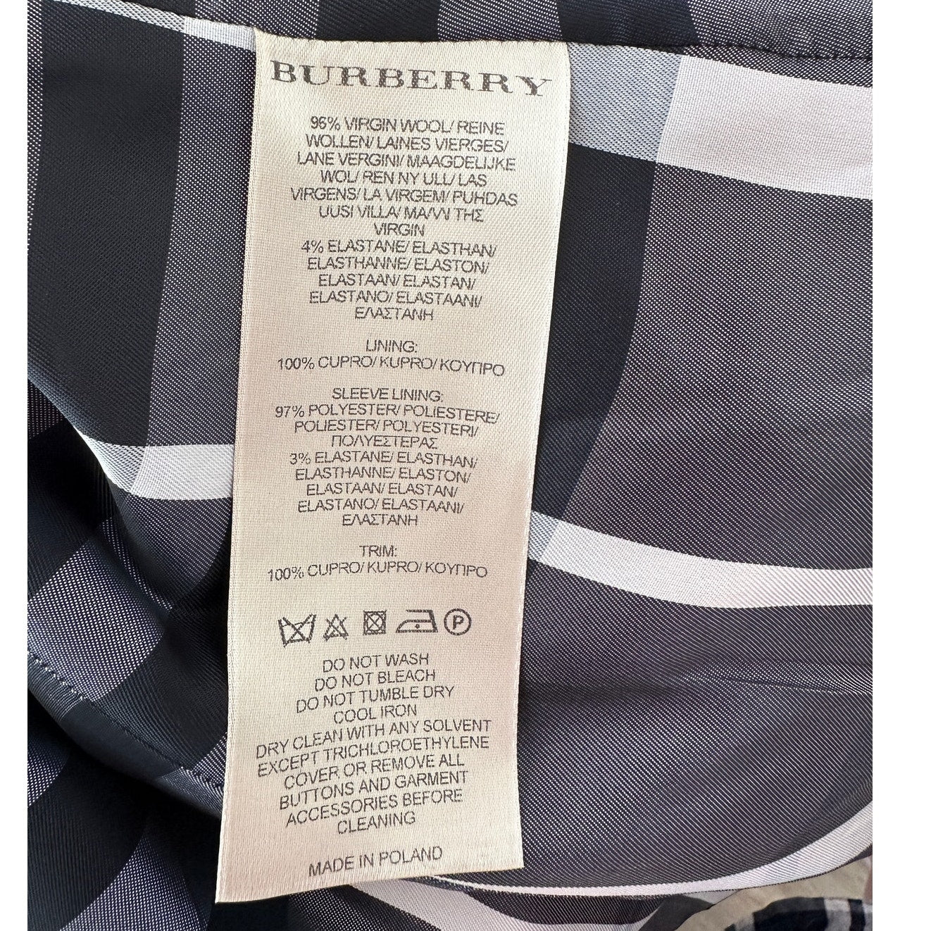 Burberry London Black 2-Button Wool Blazer Plaid Lined women's 8