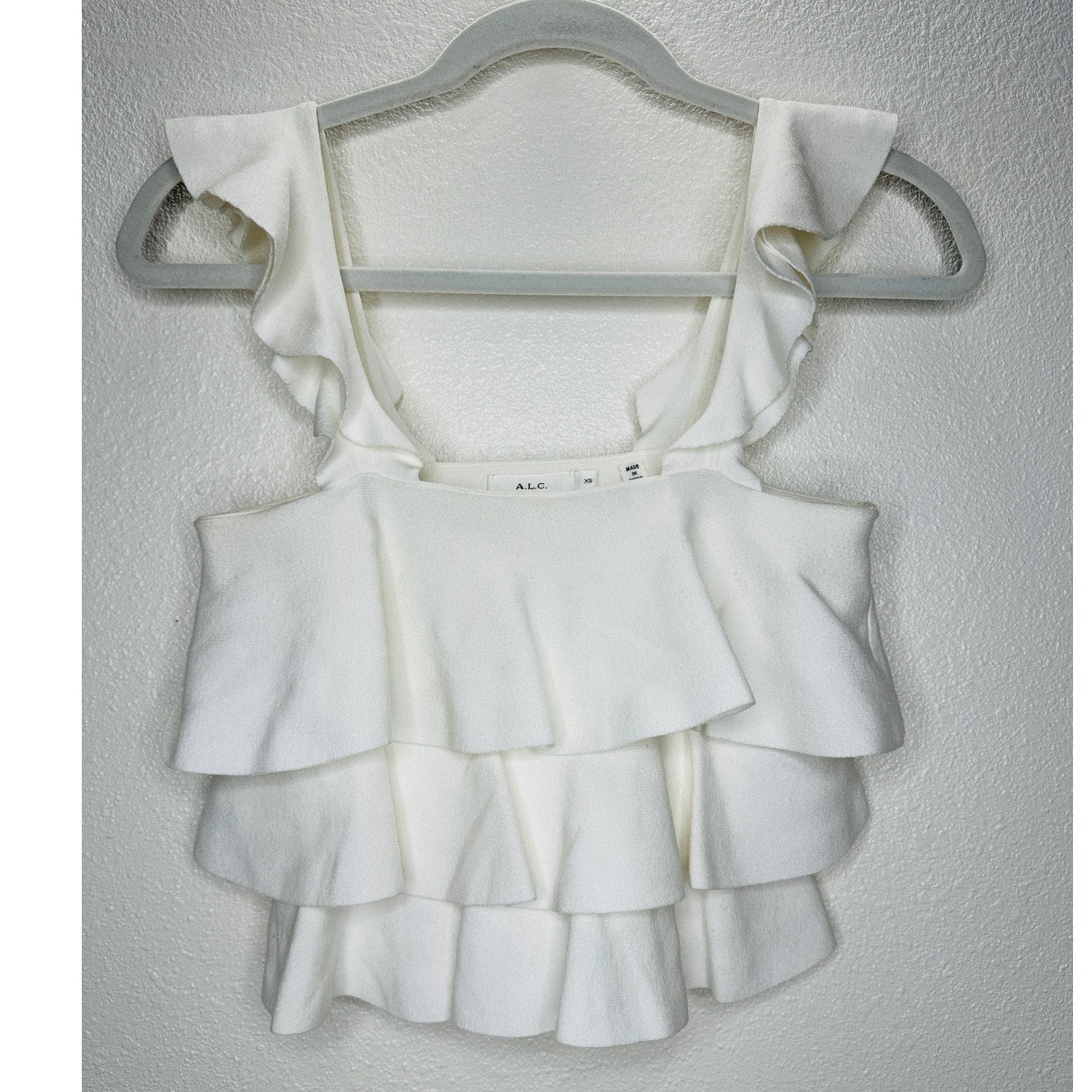 A.L.C. Rowley Ivory Tiered Ruffle Straight Neckline Tank XS