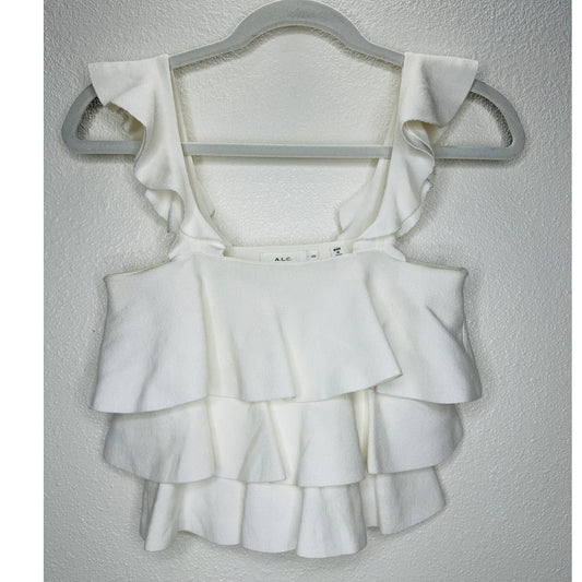 A.L.C. Rowley Ivory Tiered Ruffle Straight Neckline Tank XS
