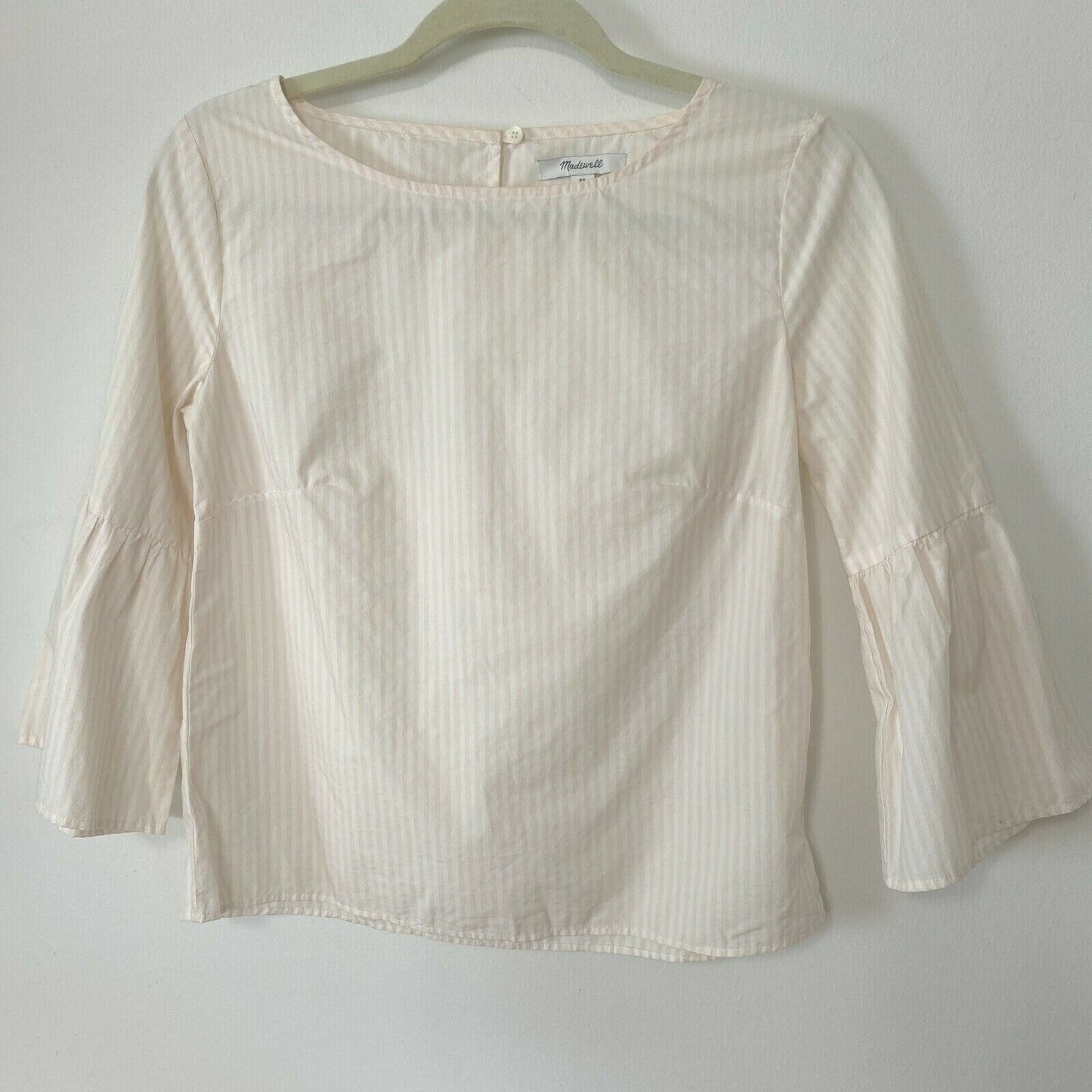 Madewell Apricot Ivory Poplin Stripe Ruffle Keyhole Blouse