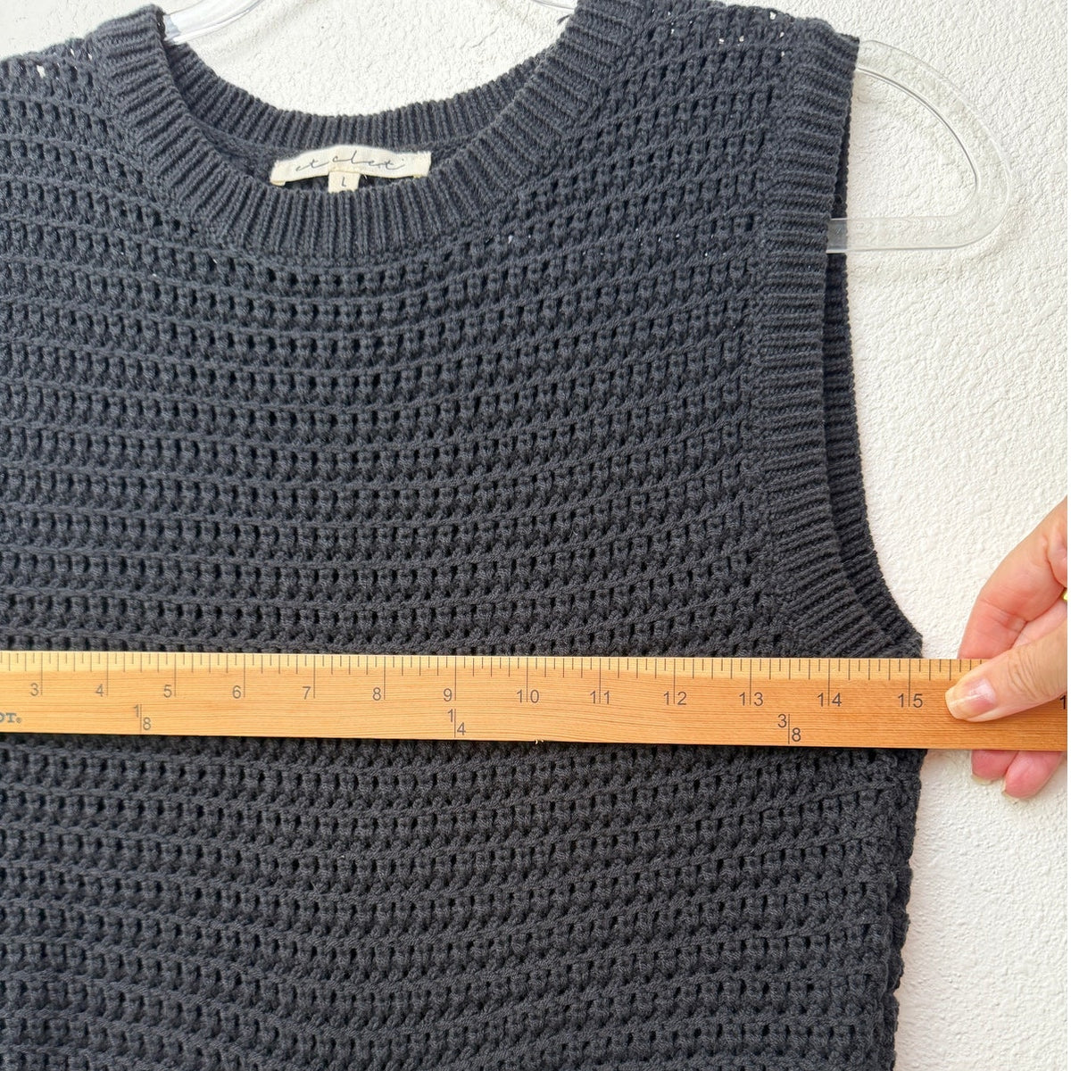 Et Clet Black Crochet Open Knit Wrap Tie Crop Sweater Vest L