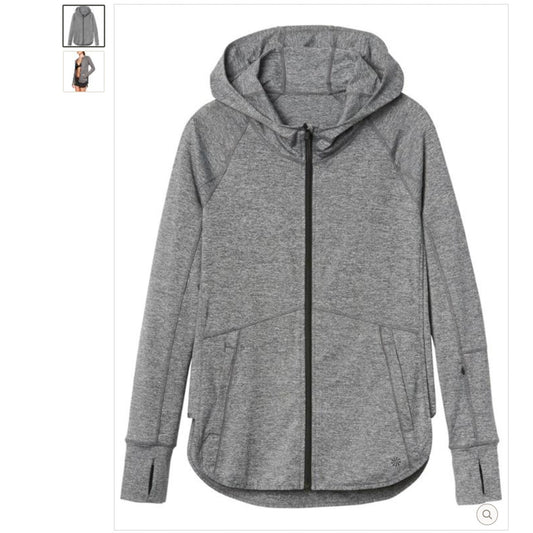 Athleta Med Gray Baja UPF 50+ Hooded Zip Jacket with Thumb Holes Arm Pockets XXS